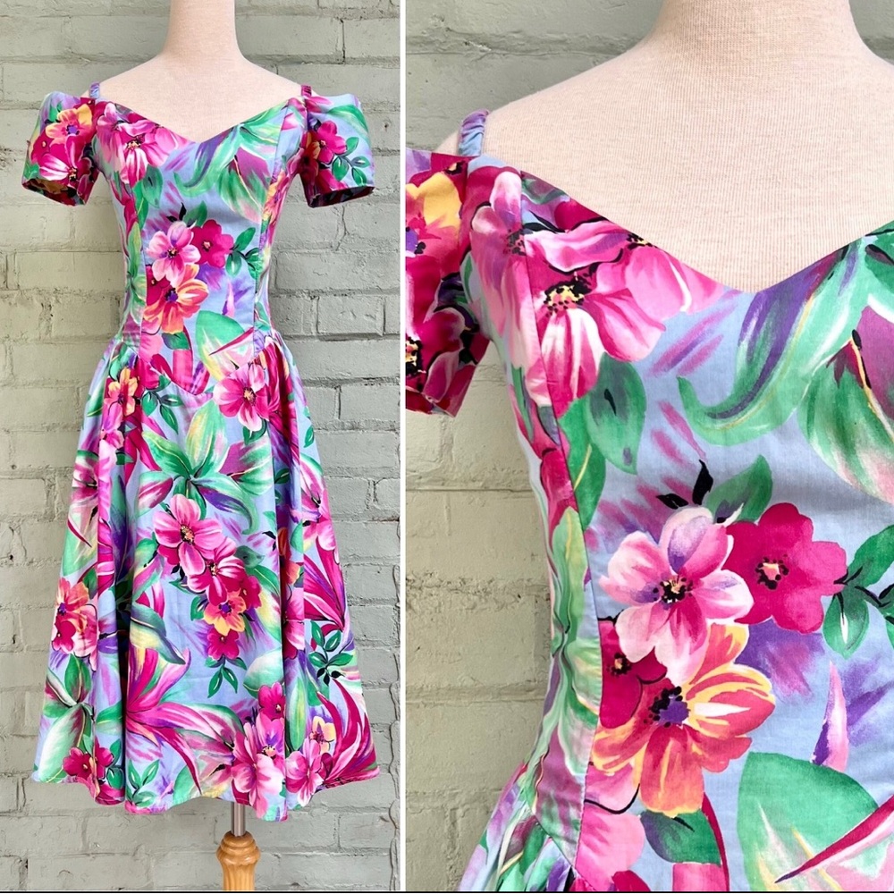 Floral Off The Shoulder Basque Waist Midi Party Dress